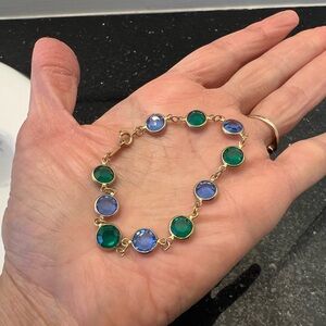 Vintage Gold Tone Bracelet with Blue and Green Gems